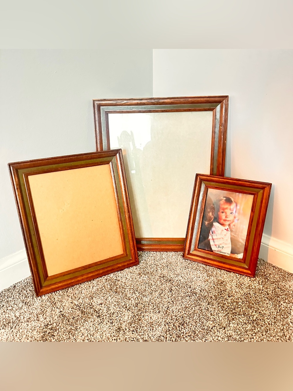 Lot of 3 vintage wood frames with green trim
